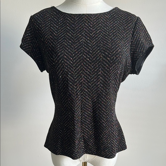Vintage Women’s Retro Glam Feminine Going Out Peplum Metallic Knit Blouse Top 12 - Picture 1 of 6